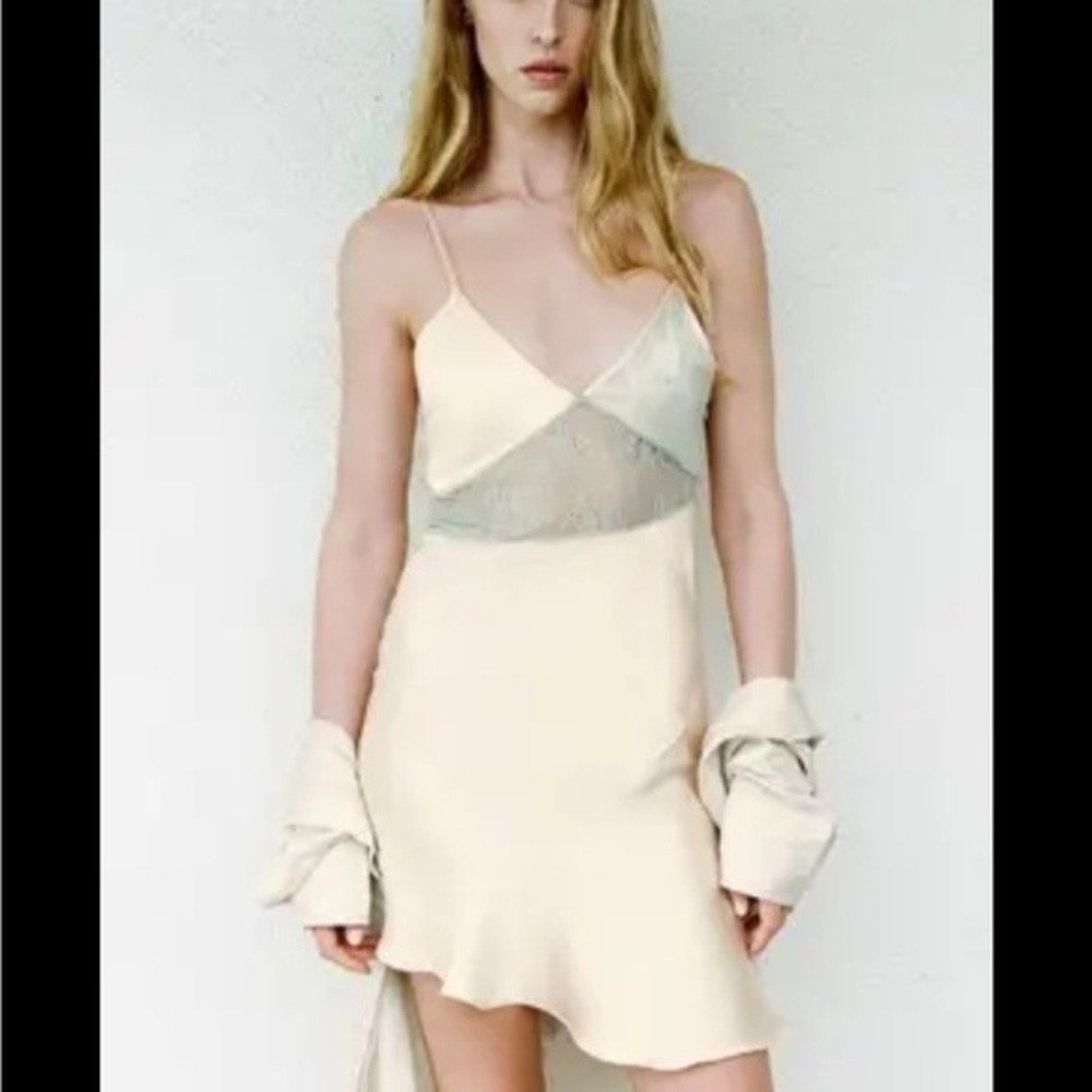 Zara NWT lace trim satin mini dress